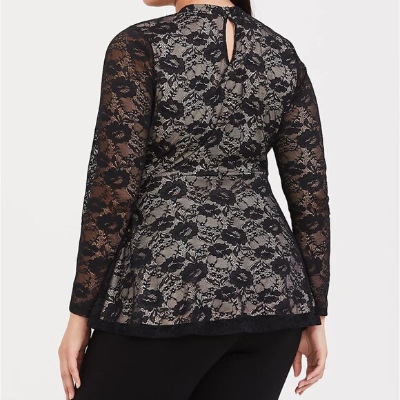 🆕 2X TORRID BLACK LACE LATTICE PEPLUM TOP - Picture 4 of 5